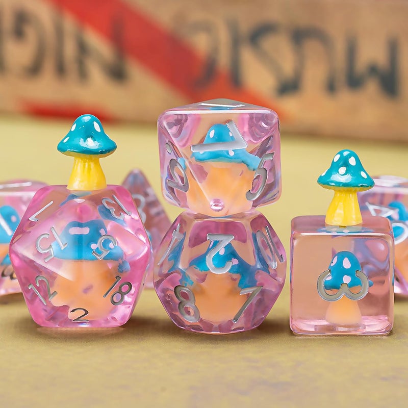 weyano DND Mushroom Resin Dice Set, Polyhedral Dice for Dungeons and Dragons, RPG, MTG D&D 7-DIE (D4, D6, D8, D10, D12, D20, D%) - Image 5